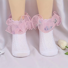 Girls Double Lace Princess Dance Socks Sweet Short Crew Socks