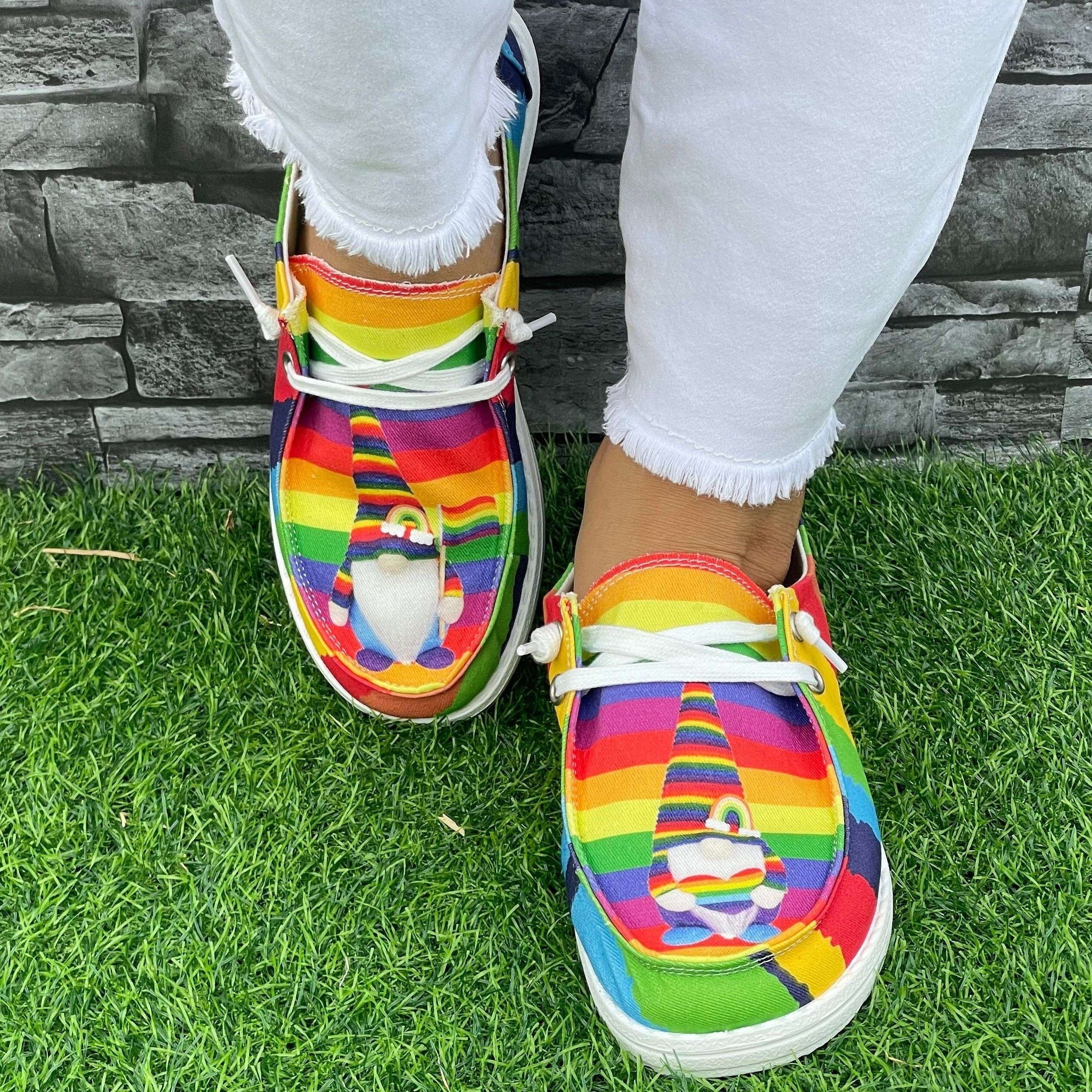 Rainbow Strip Dwarf Pattern Flat Shoes Women's Lightweight Casual Shoes