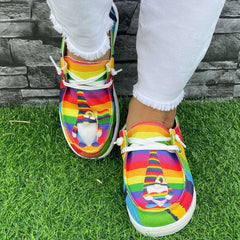 Rainbow Strip Dwarf Pattern Flat Shoes Women's Lightweight Casual Shoes