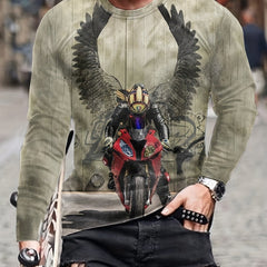 Motorcycle Rider Print Men's Long Sleeve T shirt Stylish Tees For Autumn