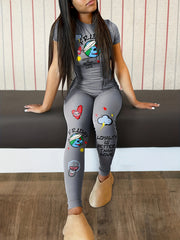 2 Piece Set Women's Graphic Print Crop Top & Leggings Outfits