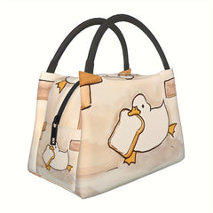 Duck & Bread Pattern Lunch Bag Insulated Tote for Work School Picnic