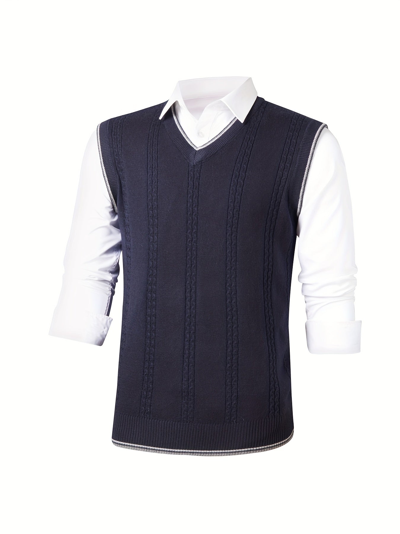 Men's Wool Blend V Neck Cable Sweater Vest