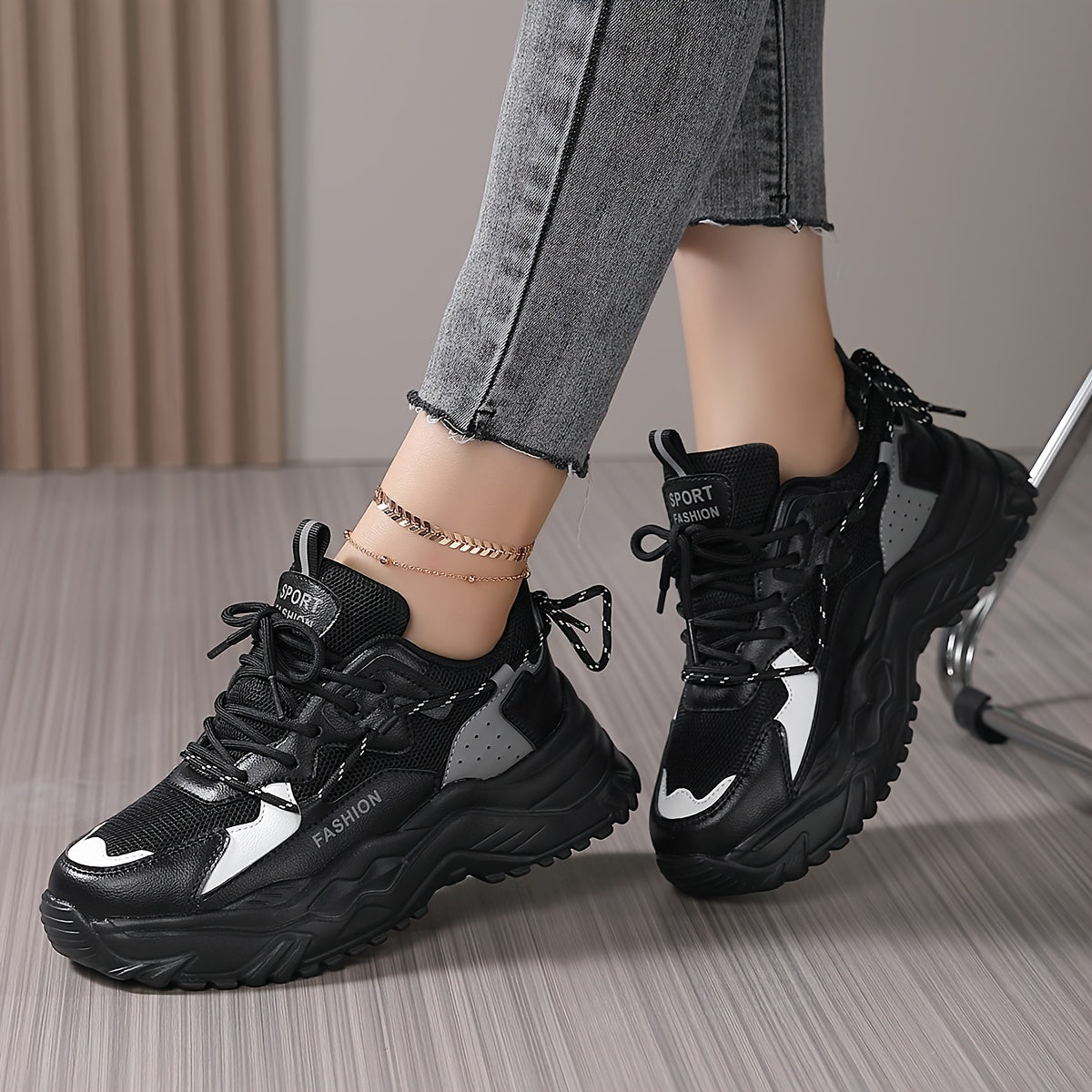 Women's Chunky Sneakers Heighten Casual Wear Resistance Non Slip Running Shoes