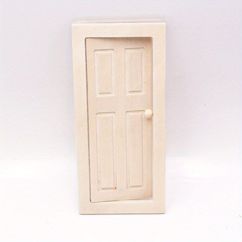 Mini Dollhouse Wooden Door Furniture Hinged Red Beige for Decoration