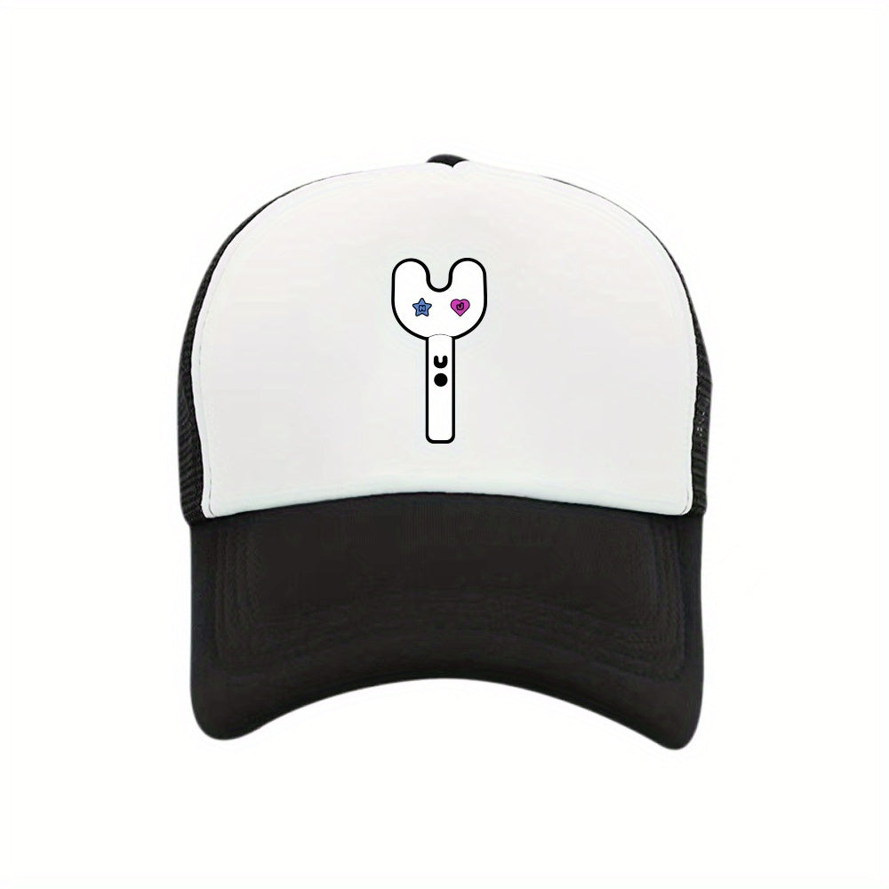 Y2K Print Causal Trucker Hat & Mesh Baseball Cap Sunshade Dad Hats