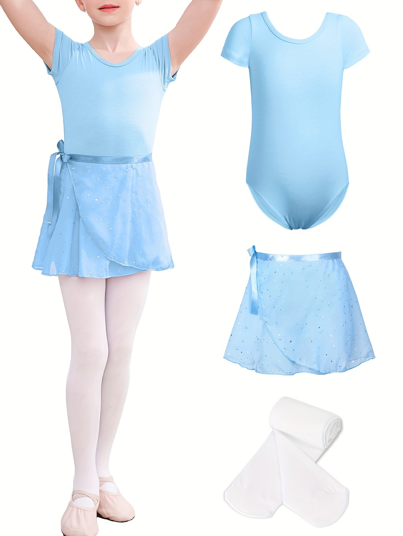Girls Comfy Dance Suit Leotard Romper Skirt Leggings Set