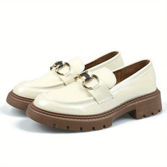 Metallic Chain Loafers Slip On Round Toe Platform Shoes