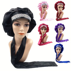 Rhinestone Decor Satin Bonnet Soft Satin Shower Cap