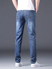 Men's Elastic Jeans Straight Leg Crop Denim Pants
