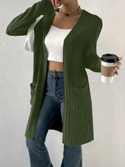 Open Front Ribbed Knit Cardigan