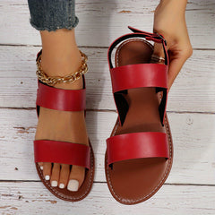 Women's Roman Style Flat Sandals Open Toe Buckle Strap Casual Beach Sandals