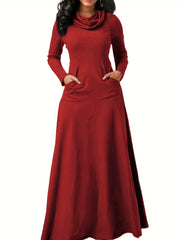 Turtleneck Maxi Dress Long Sleeve With Pockets