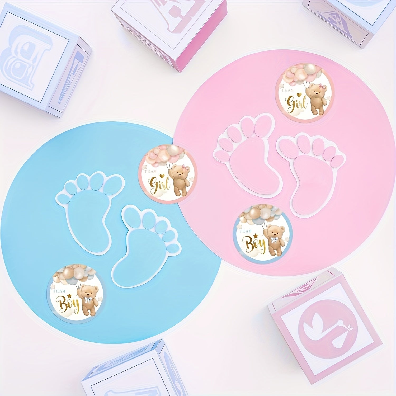 80pcs Bear Stickers Gender Reveal Boy Girl Paper Decals Pink Adhesive Round