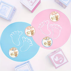 80pcs Bear Stickers Gender Reveal Boy Girl Paper Decals Pink Adhesive Round