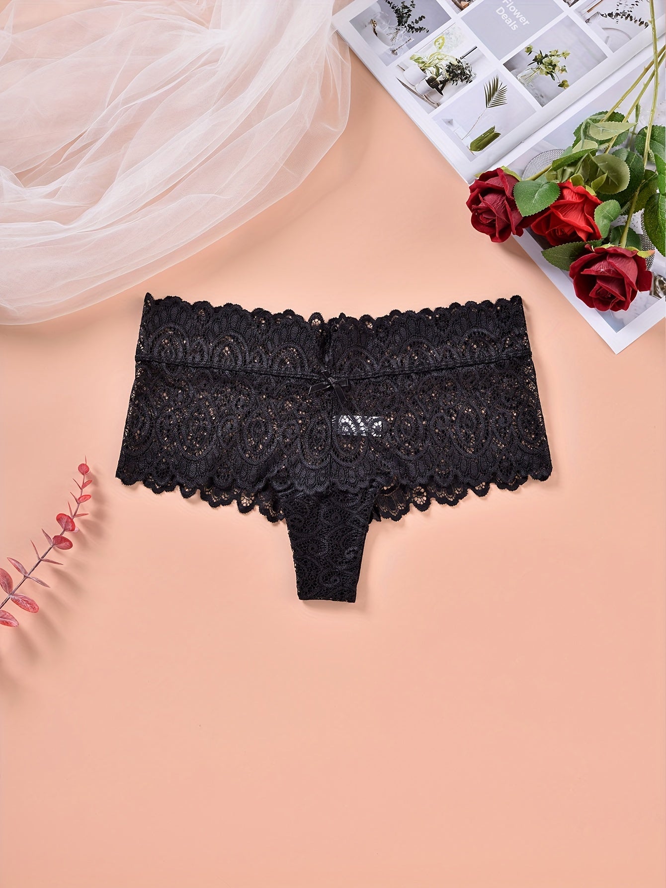 6 Pack Women's Plus Floral Lace Hipster Panties Set