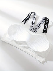 2pcs Letter Straps Cami Tops Crew Neck Sleeveless Sports Top