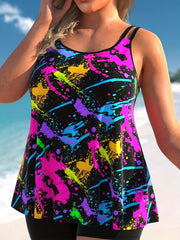 Vacay Tankini Set Women's Plus Splash Print Cami Top & Shorts Swimsuit