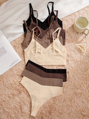Seamless Solid Bra & Panties Set Women's Lingerie