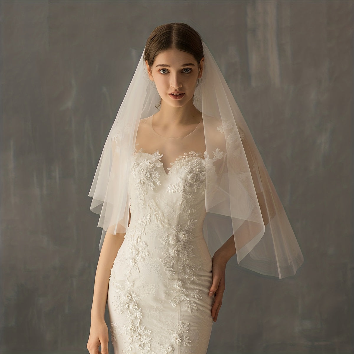 Floral Pattern Bridal Double Layers Veil Wedding Hair Accessories