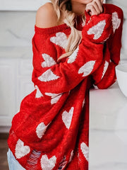 Heart Print One Shoulder Sweater