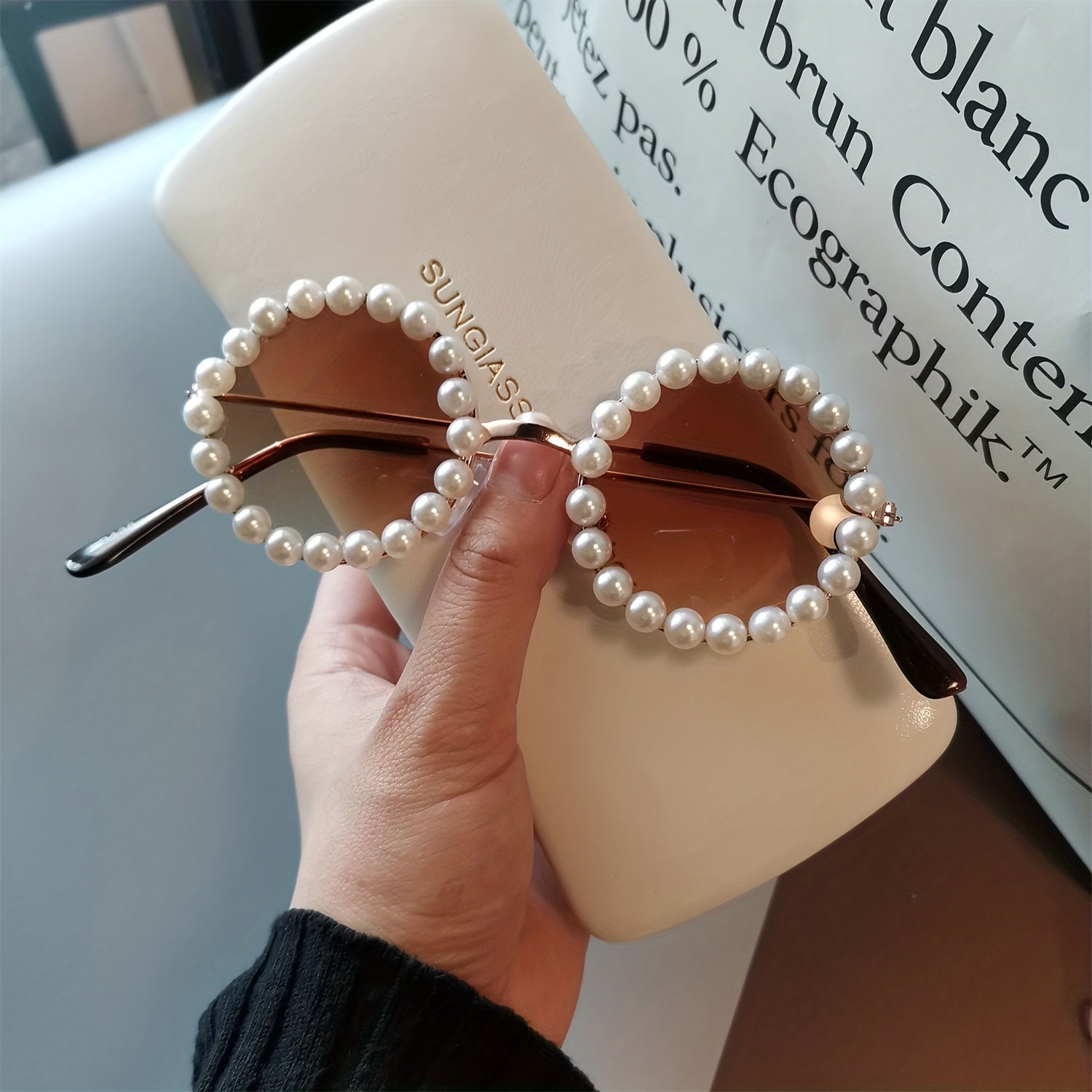 Children's Round Frame Sunglasses with Faux Pearl Details