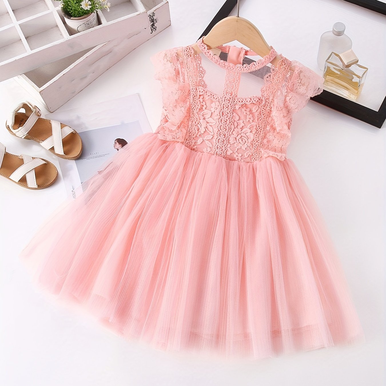 Girls Lace Mesh Princess Dress Sleeveless Tutu Dress