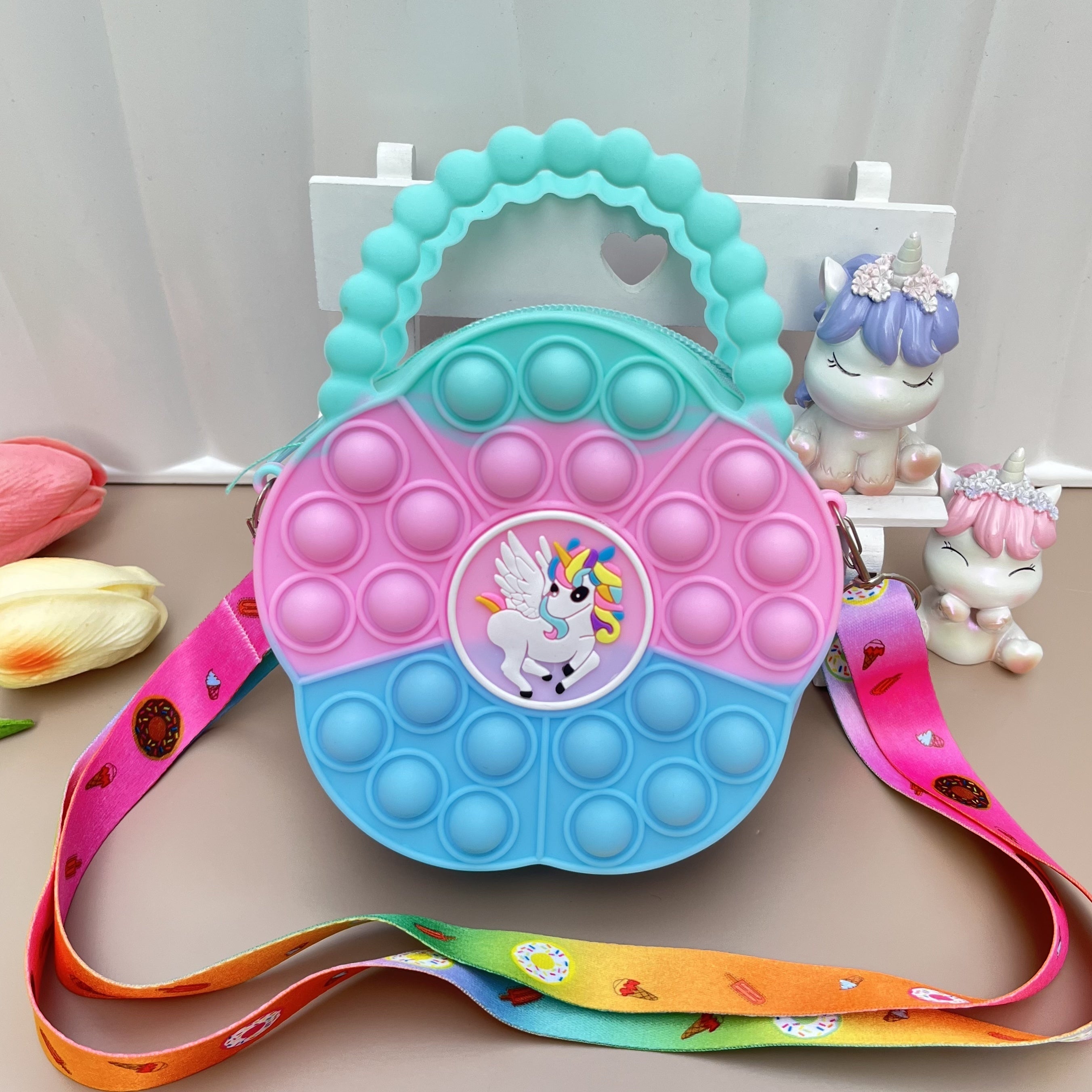 Colorful Silicone Flower Unicorn Crossbody Bag Coin Purse Wallet