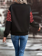 Leopard Print Crew Neck Pullover Sweatshirt Women's Clothing