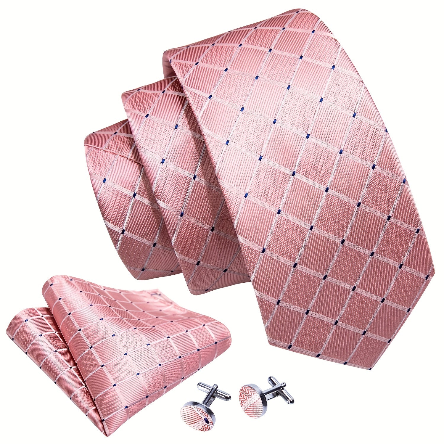 Barry Wang Men's Silk Tie Set Business Classic Check Plaid Necktie