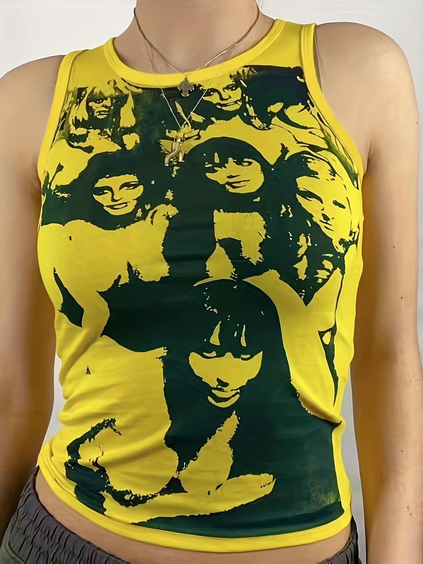 Y2K Portrait Print Tank Top Sleeveless Summer Slim Tank Top