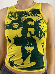 Y2K Portrait Print Tank Top Sleeveless Summer Slim Tank Top