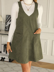Casual V Neck Sleeveless Pocket Front Dress Women's Clothing