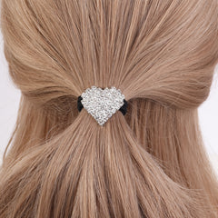 2pcs Rhinestone Heart Hair Tie Elastic Bands Girls Accessories