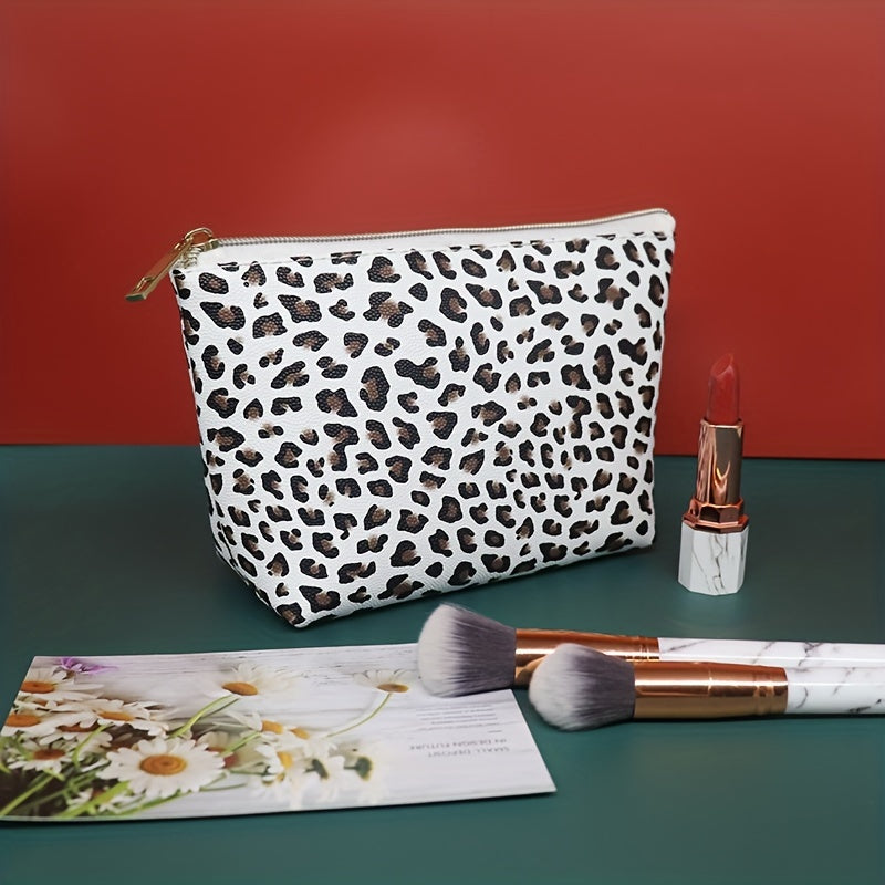2Pcs Leopard Makeup Bag Small Cosmetic Pouch Waterproof Travel Toiletry Bag