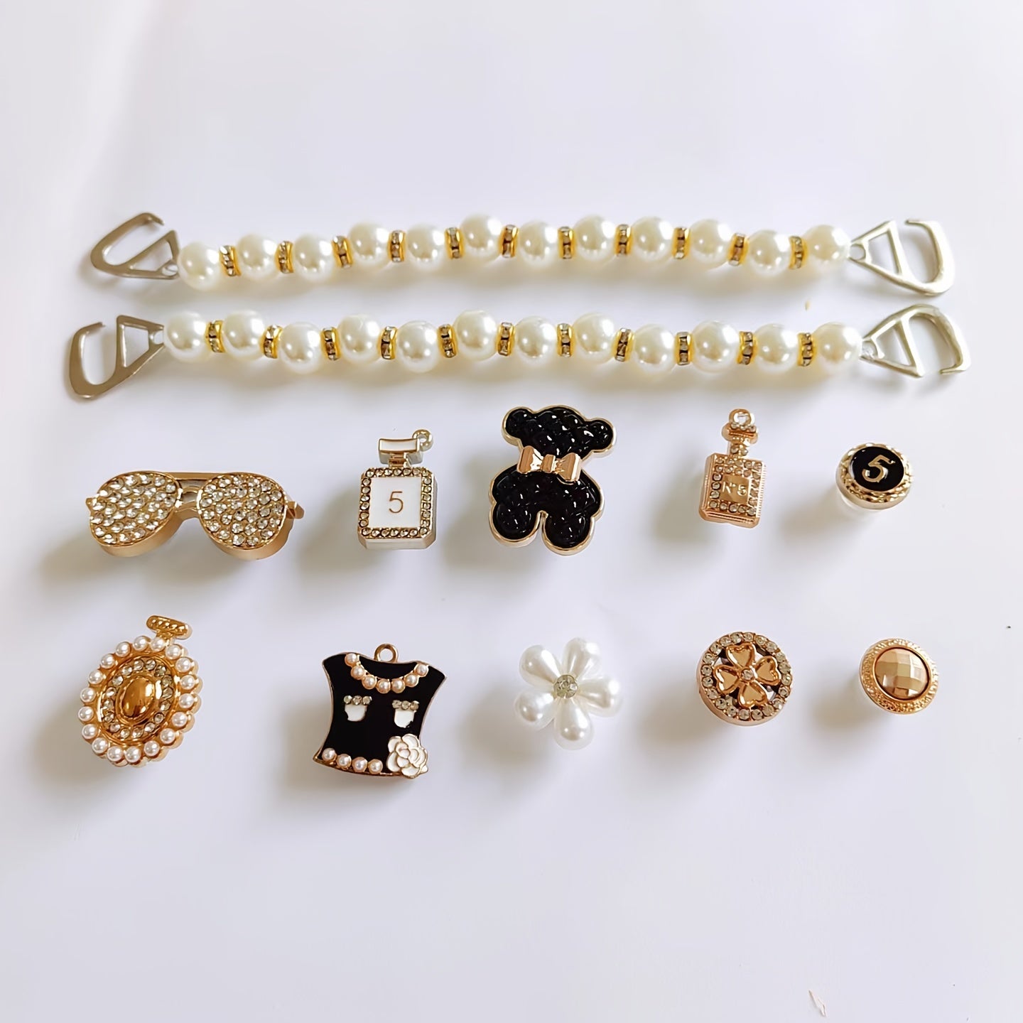 12pcs Shoe Jewelry Bear Glasses Chain Set DIY Shoe Buckle Accessories