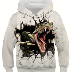 Boy's Dino Graphic Novel Hoodie Casual Breathable Sweatshirt