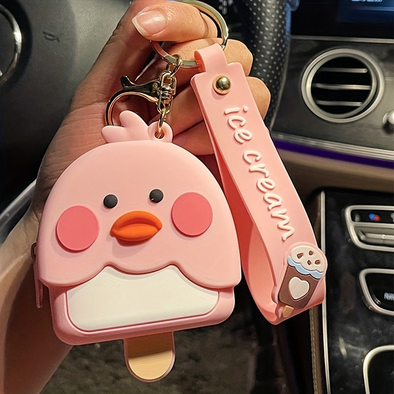 Girls Cartoon Yellow Duck Zero Wallet Keychain Pendant