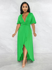 Sexy Plunging Neck Maxi Dress with Ruffle Trim