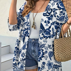 Floral Print Kimono Cardigan Plus Size Cover Up
