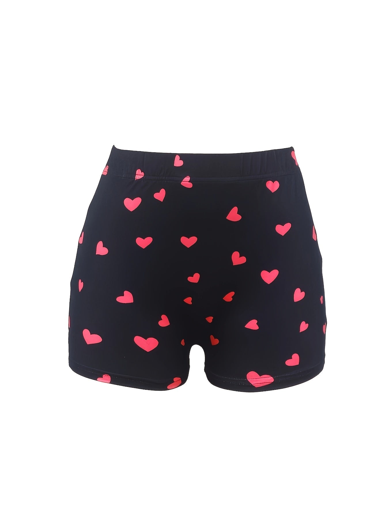 Casual Shorts Women's Plus Heart Letter Print Elastic High Rise
