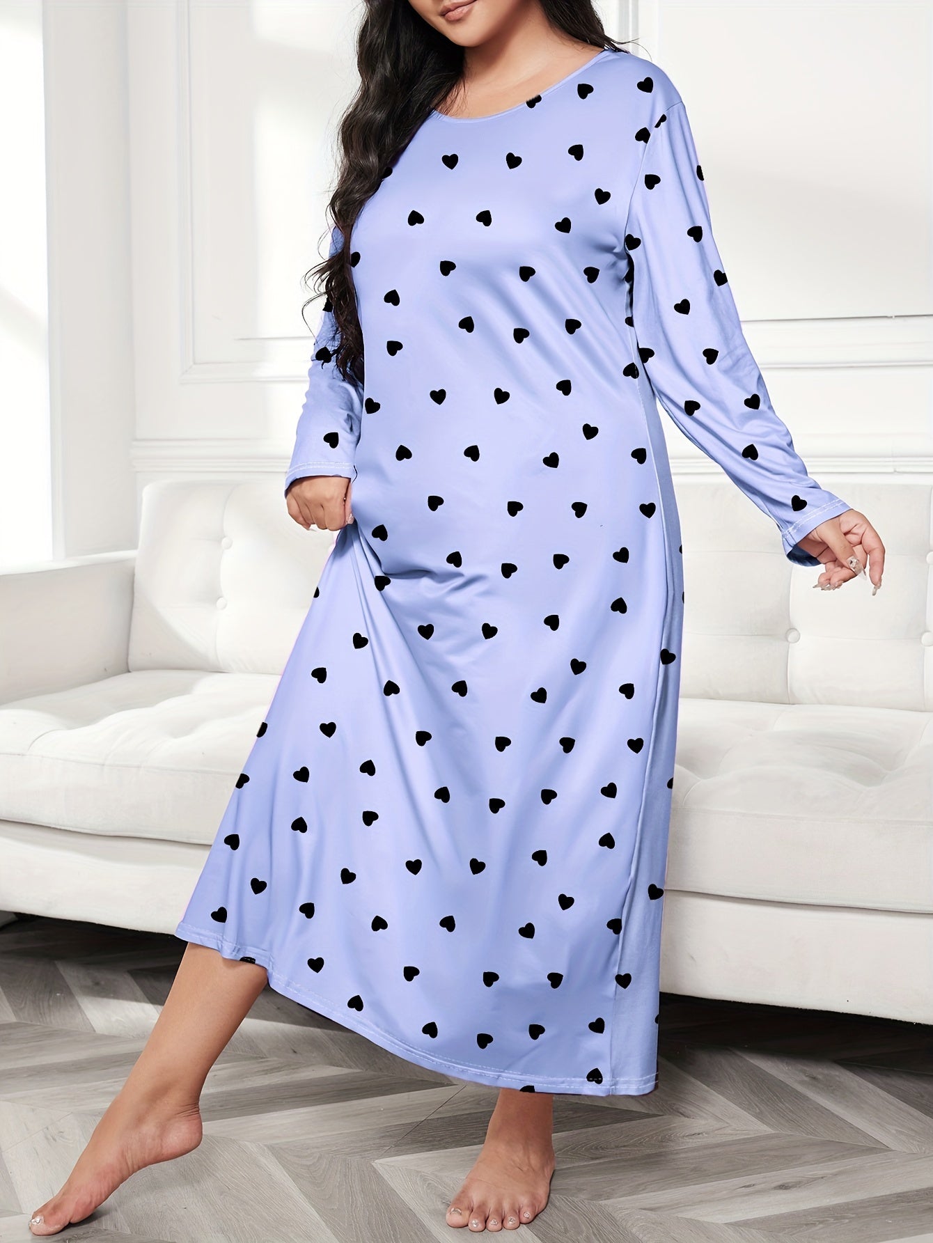 Heart Print Long Sleeve Tee Nightdress