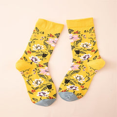 Cartoon Print Graphic Crew Socks Floral One Size Women's Socks