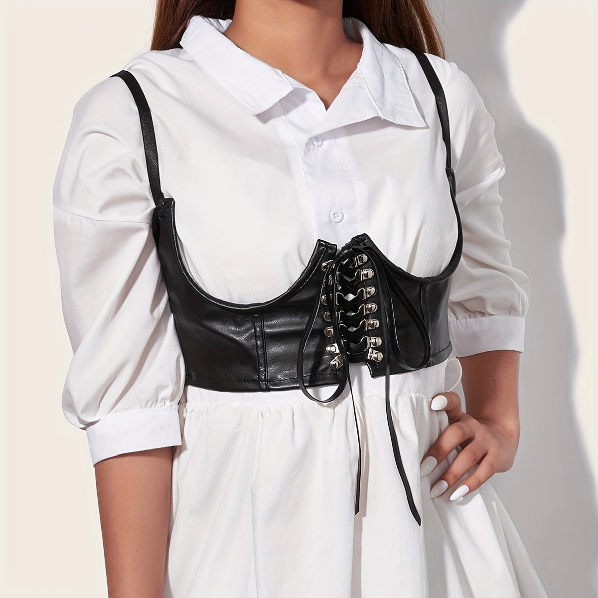 Gothic Lace up PU Suspenders Harness Belt Corset