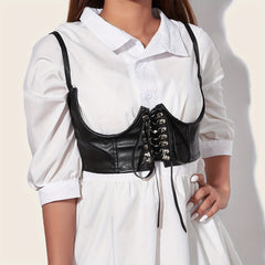 Gothic Lace up PU Suspenders Harness Belt Corset