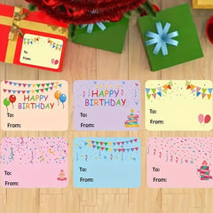 300pcs Happy Birthday Gift Tags Name Tags Stickers 3.81x5.08cm Rectangle