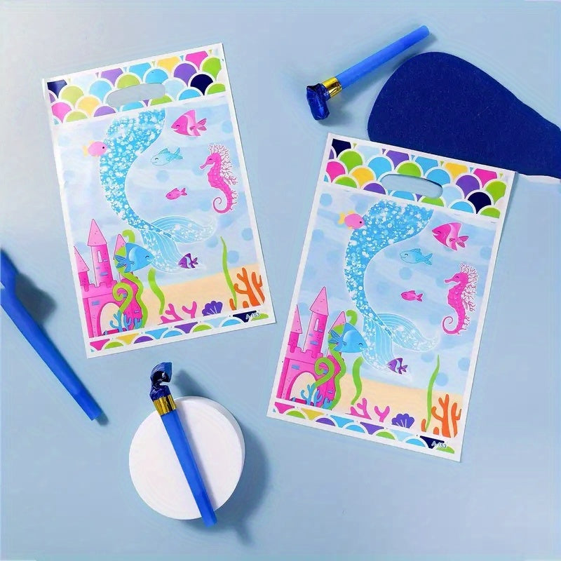 10pcs Mermaid Party Gift Bags for Kids' Birthday Baby Shower Christmas Halloween