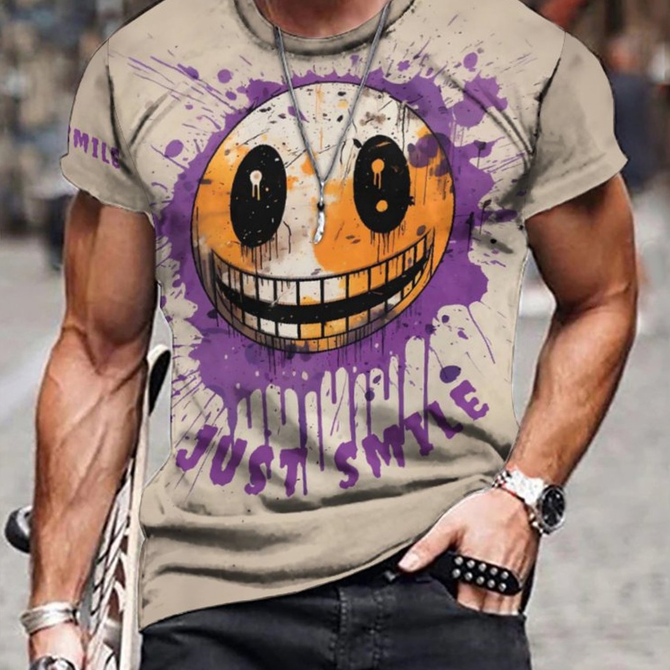 Men's 3D Graffiti Smile Graphic T-shirt Casual Breathable Tee