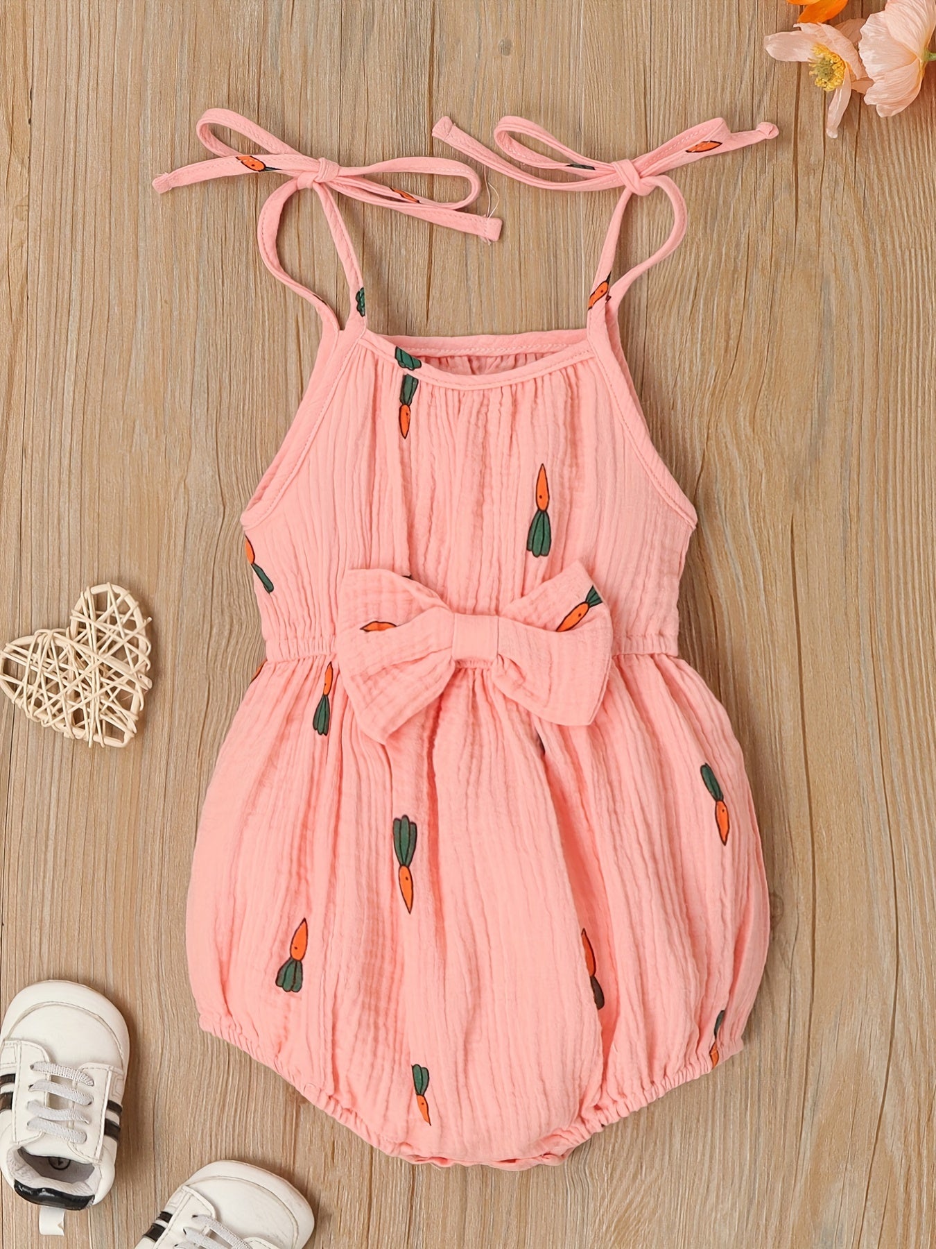 Sweet Infant Baby Girls Bowknot Suspenders Cotton Cami Onesie Romper
