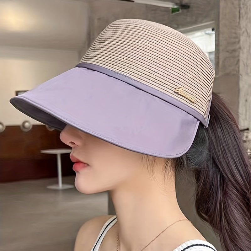 Wide Brim Sunshade Ponytail Visor Hats Adjustable Fisherman Cap